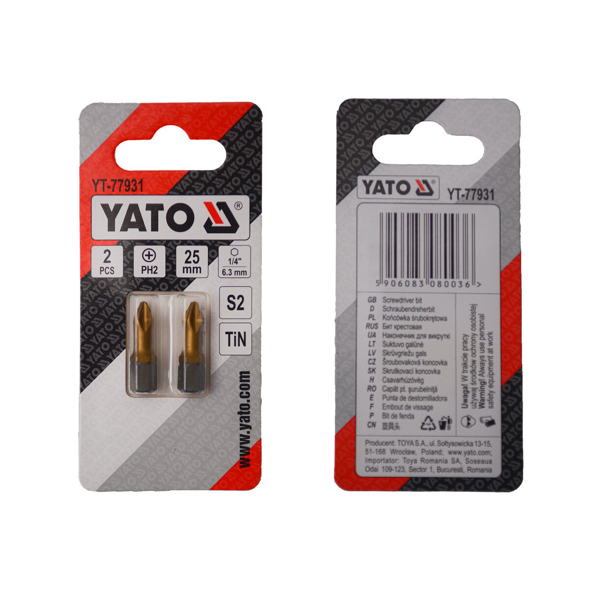 Отверточная насадка YATO PH2 х 25 мм. HEX 1/4