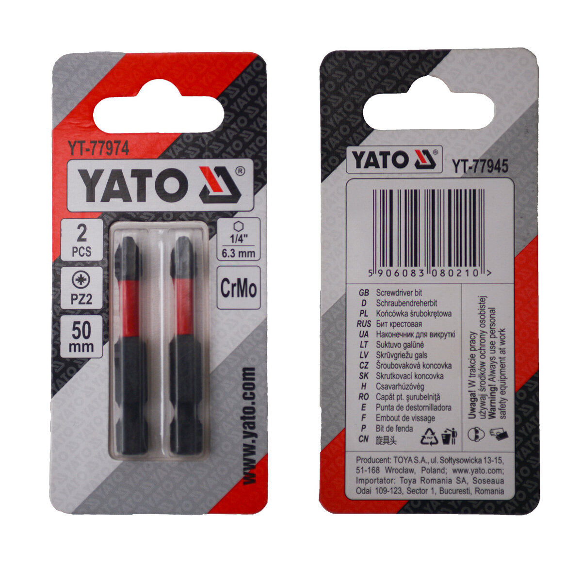 Отверточная насадка YATO PZ2 х 50 мм. HEX 1/4