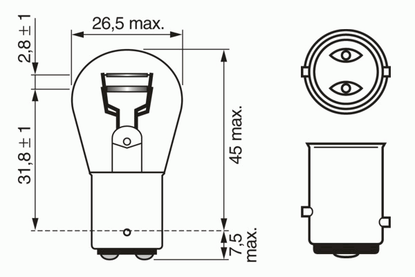 Лампа накаливания BOSCH 1 987 302 202 (фонарь указателя поворота, противотуманная фара, внутреннее освещение, стояночные огни / габаритные фонари)