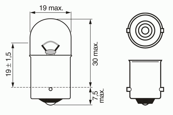 Лампа накаливания BOSCH 1 987 302 284 (фонарь указателя поворота, противотуманная фара, внутреннее освещение, стояночные огни / габаритные фонари)