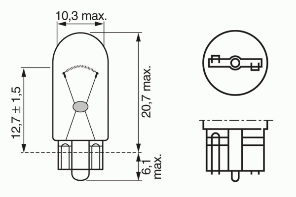 Лампа накаливания BOSCH 1 987 302 206 (фонарь указателя поворота, противотуманная фара, внутреннее освещение, стояночные огни / габаритные фонари)