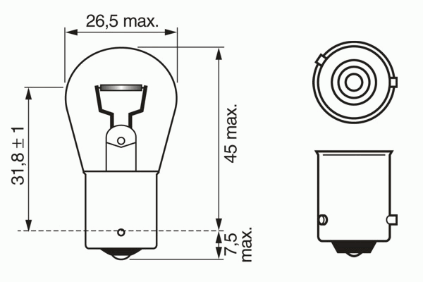 Лампа накаливания BOSCH 1 987 302 213 (фонарь указателя поворота, противотуманная фара, внутреннее освещение, стояночные огни / габаритные фонари)