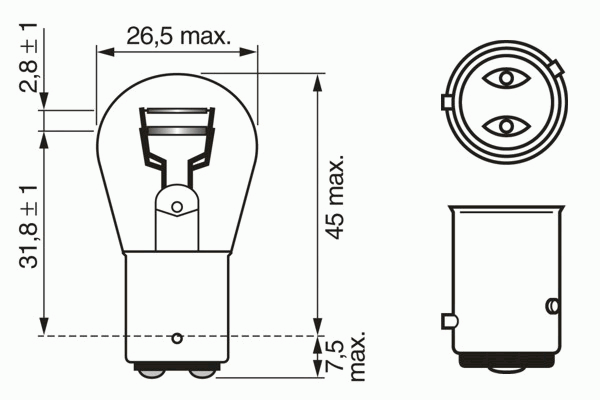 Лампа накаливания BOSCH 1 987 302 215 (фонарь указателя поворота, противотуманная фара, внутреннее освещение, стояночные огни / габаритные фонари)