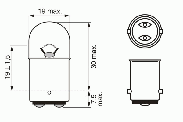 Лампа накаливания BOSCH 1 987 302 237 (фонарь указателя поворота, противотуманная фара, внутреннее освещение, стояночные огни / габаритные фонари)