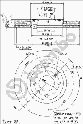 Тормозной диск BREMBO 09.9619.10