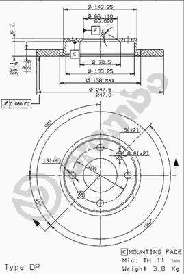 Тормозной диск BREMBO 08.9606.14