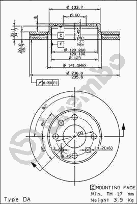 Тормозной диск BREMBO 09.3090.14