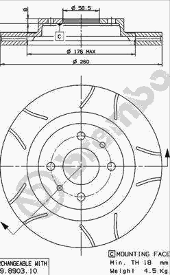 Тормозной диск BREMBO 09.8903.75