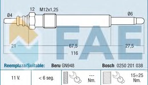 Свеча накала FAE 74149