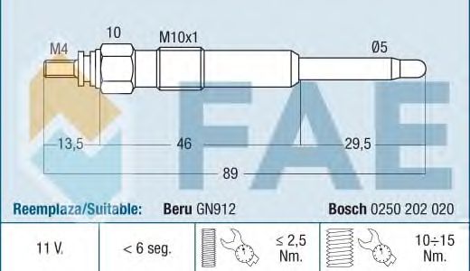 Свеча накала FAE 74151