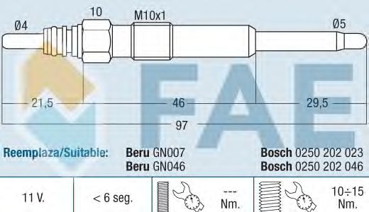 Свеча накала FAE 74152