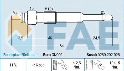 Свеча накала FAE 74153