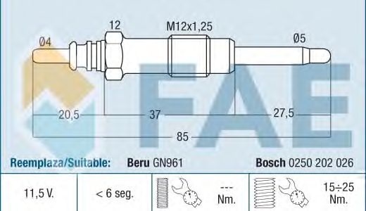 Свеча накала FAE 74154