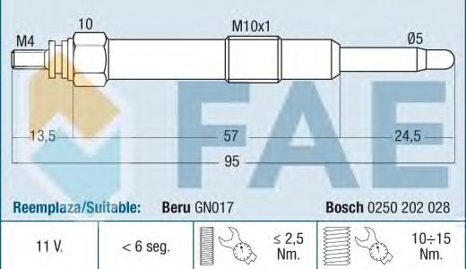 Свеча накала FAE 74156