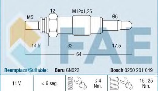 Свеча накала FAE 74160