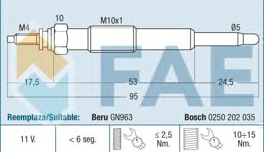 Свеча накала FAE 74165