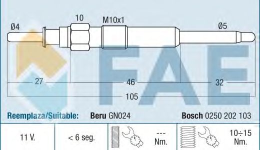 Свеча накала FAE 74166