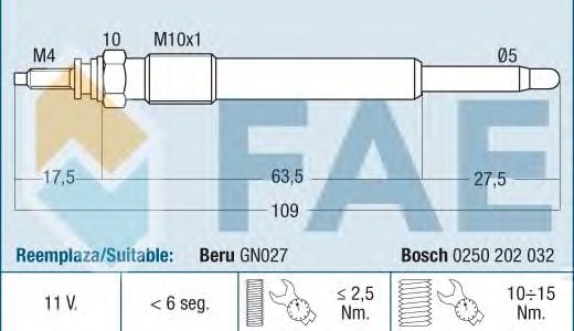 Свеча накала FAE 74167