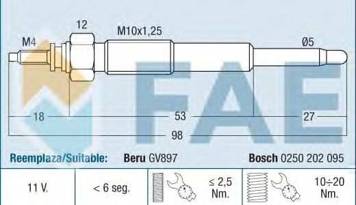Свеча накала FAE 74172