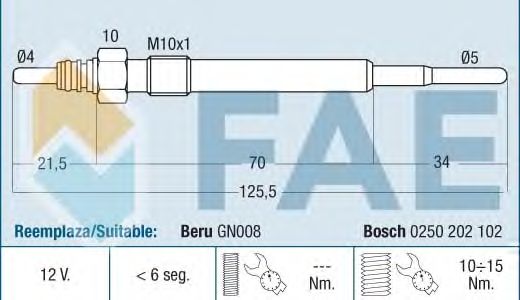 Свеча накала FAE 74174