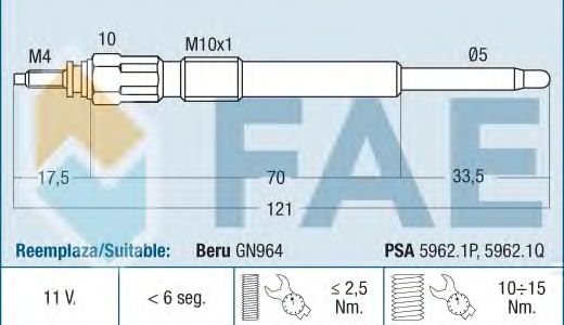 Свеча накала FAE 74180