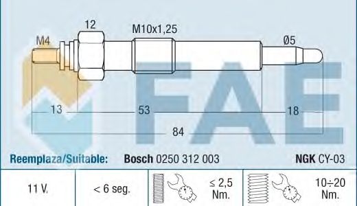 Свеча накала FAE 74182