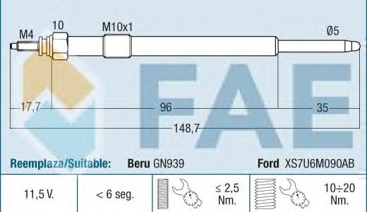Свеча накала FAE 74183