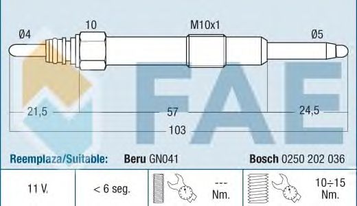 Свеча накала FAE 74189