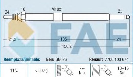 Свеча накала FAE 74190