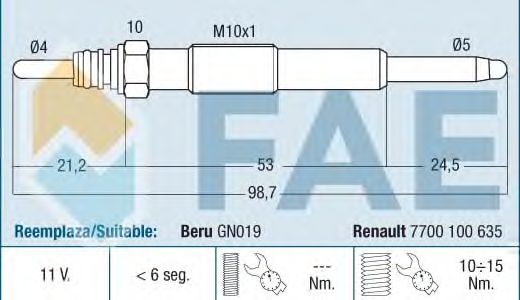 Свеча накала FAE 74191