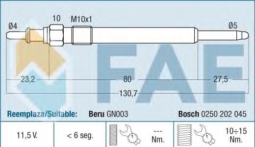 Свеча накала FAE 74192