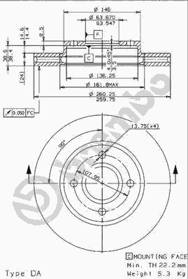 Тормозной диск BREMBO 09.5707.14