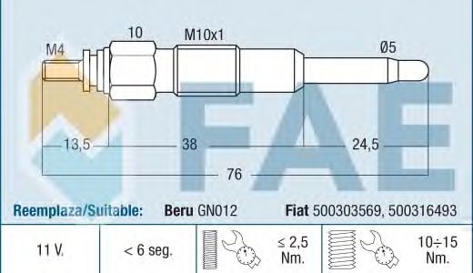 Свеча накала FAE 74163
