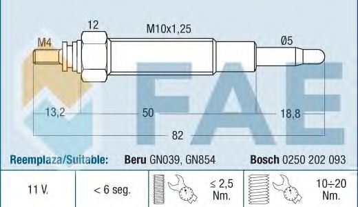 Свеча накала FAE 74170