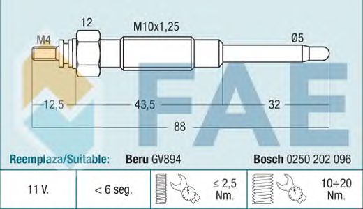 Свеча накала FAE 74171