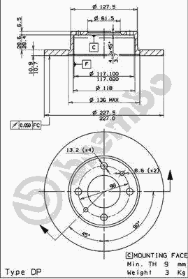 Тормозной диск BREMBO 08.3636.10