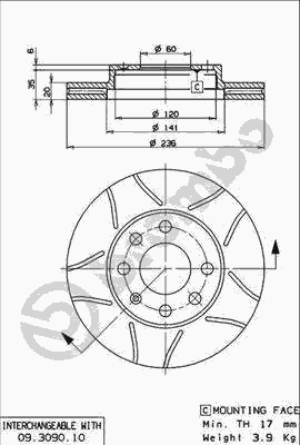 Тормозной диск BREMBO 09.3090.75