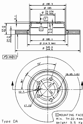 Тормозной диск BREMBO 09.9352.10