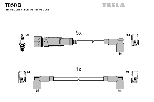 Комплект высоковольтных проводов TESLA T050B