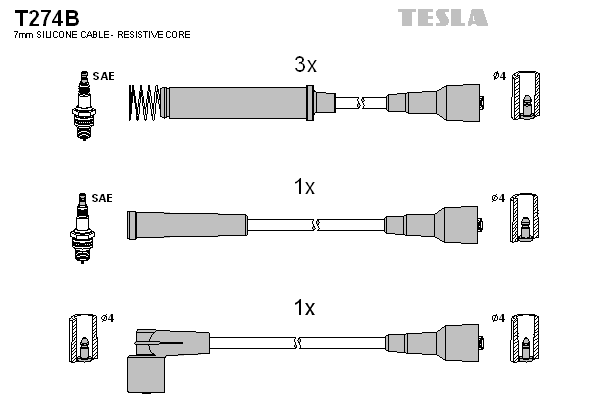 Комплект высоковольтных проводов TESLA T274B
