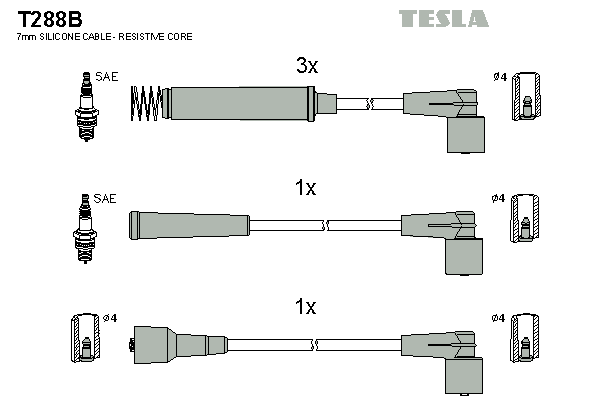 Комплект высоковольтных проводов TESLA T288B