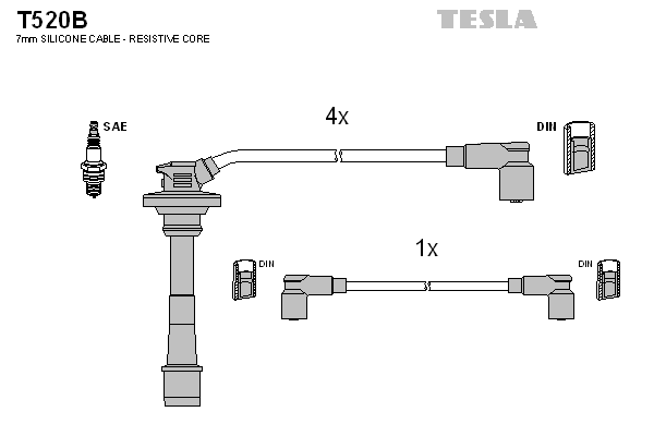 Комплект высоковольтных проводов TESLA T520B