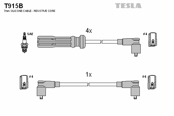 Комплект высоковольтных проводов TESLA T915B
