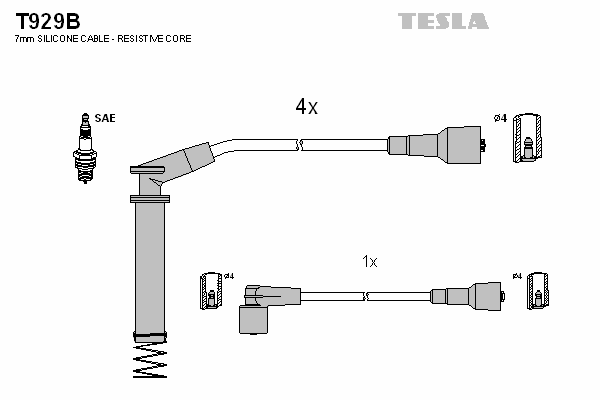 Комплект высоковольтных проводов TESLA T929B