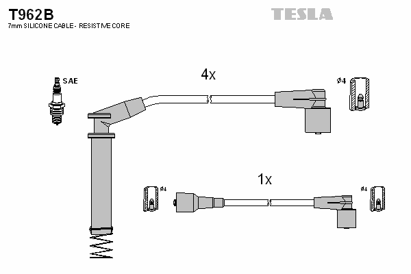 Комплект высоковольтных проводов TESLA T962B