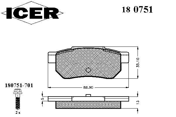 Тормозные колодки ICER 180751