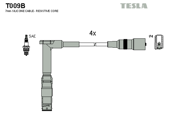 Комплект высоковольтных проводов TESLA T009B