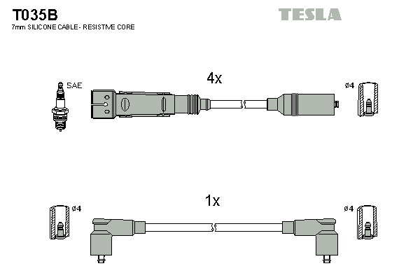 Комплект высоковольтных проводов TESLA T035B