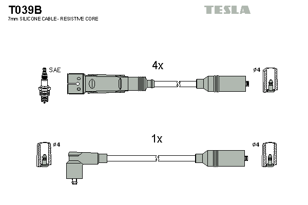 Комплект высоковольтных проводов TESLA T039B