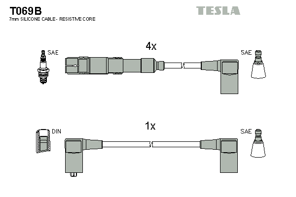 Комплект высоковольтных проводов TESLA T069B